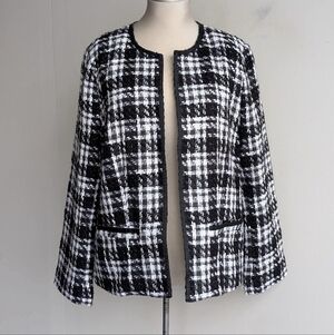 Tweed Plaid Blazer Jacket - Black And White
